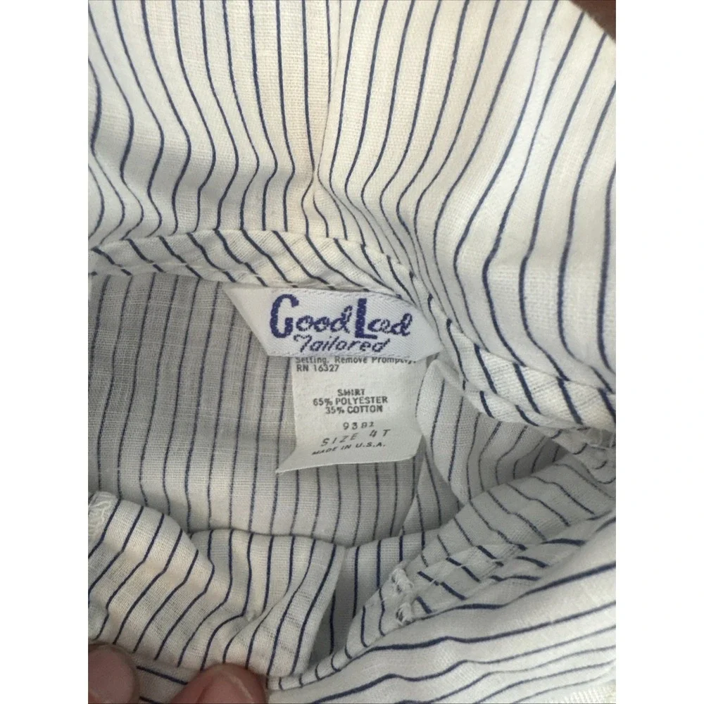 Good Lad Boys White Linen Jon Jon Romper Striped Shirt 2 Piece Set 2T-4T Vintage